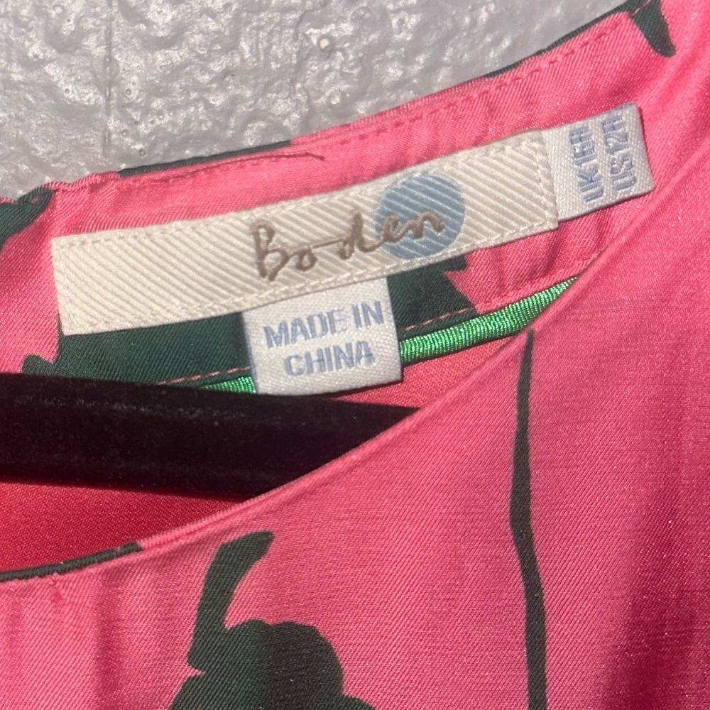 Boden Silk Blend Green & Pink Floral Dress Size 12R - Picture 7 of 7